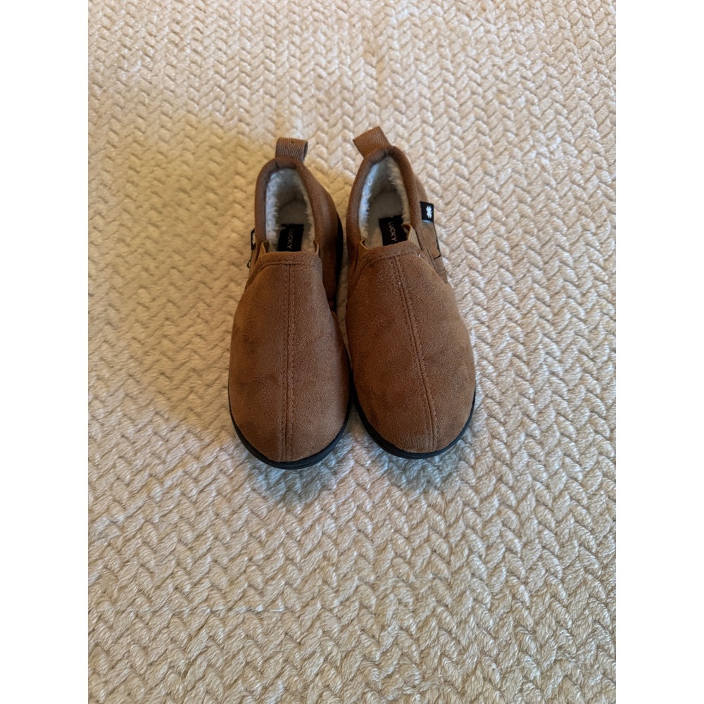 Lucky Brand Kids Faux Suede Fur Lined Slip On Slippers Tan Brown 11/12